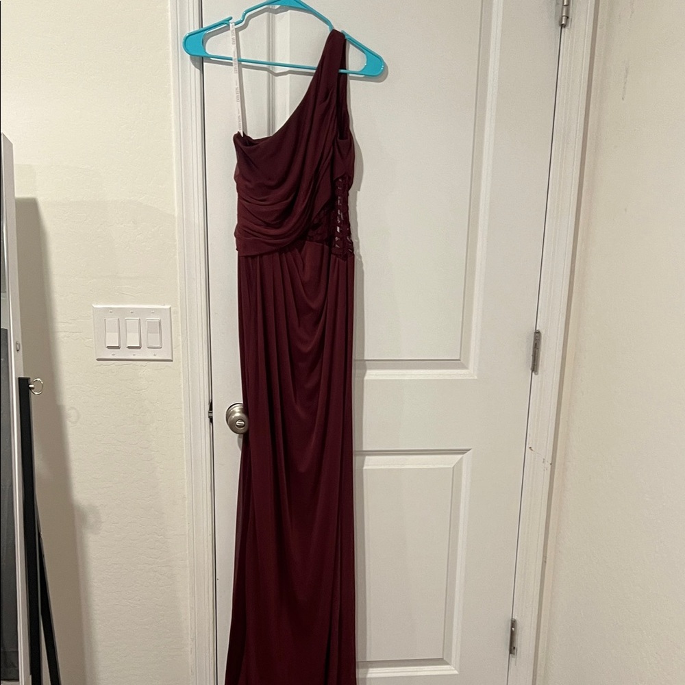 David's Bridal One-Shoulder Wine Dress